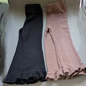 Girls Ruffle Hem Leggings - Black and Cocoa ~ Sz 4